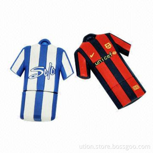 Football Shirt USB Flash Memory with 1 to 32GB Memory Capacity, Free Printing and Packaging